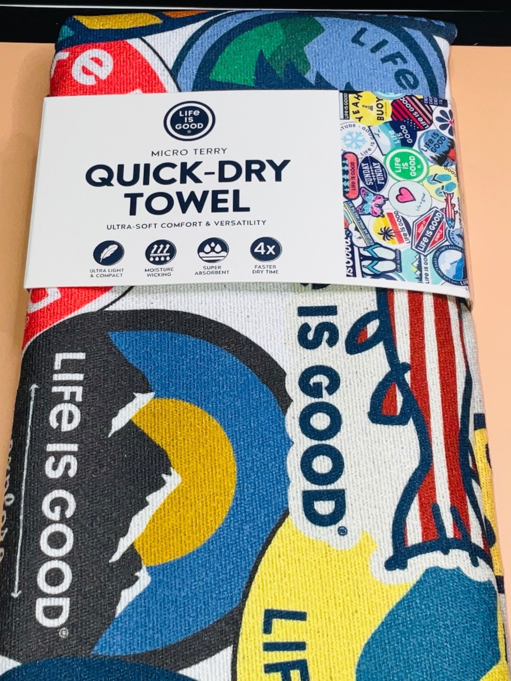 LIFE IS GOOD MICRO TERRY QUICK DRY TOWEL. NEW.  72.5” x 30”
